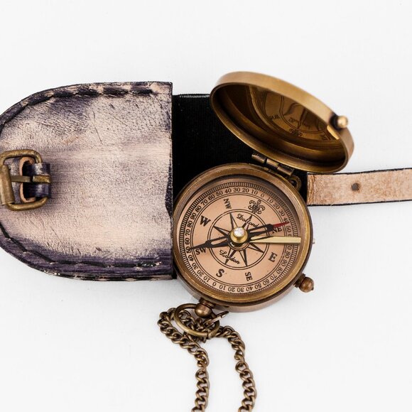 TO MY HUSBAND Brass Working Compass with 2-Inch Leather Cover Gift for Him - Picture 3 of 16